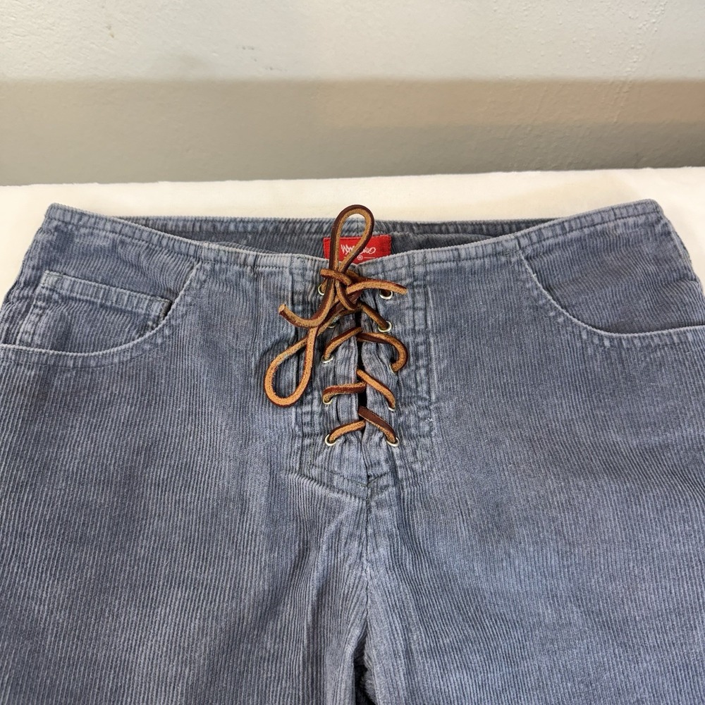 Vtg Y2K Mossimo‎ Corduroy Pant Jrs Sz 3 Blue Lace Up Boho Bootcut 90s Low Rise - Picture 12 of 14